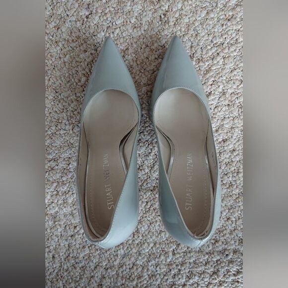 Stuart Weitzman Nouveau Silver Aniline patent leather pump size 7.5M - Picture 2 of 12